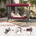 thumbnail image 5 of TLSUNNY 3-Seat Outdoor Porch Swing with Stand and Canopy, Convertible Porch Swing Bed for Adults, W/ Foldable Cup Holders & Thickened Cushions for Rooftop, 750LBS, 5 of 9