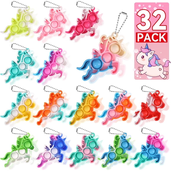 Party Favors for Kids Goodie Bags Stuffers Pop Fidget Toys Bulk Its,32 Pack Unicorn Toys Pinata Stuffers Birthday Party Favors 4-8,8-12 Bubbles Small Kids Mini Classroom Prizes Pop keychain It