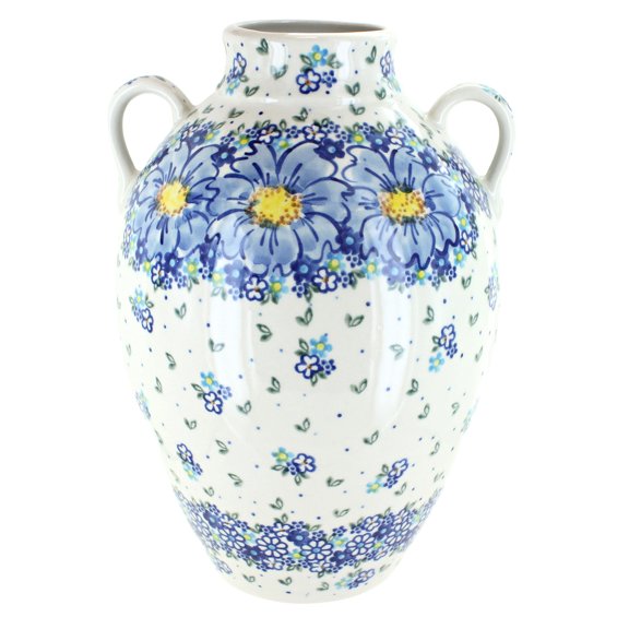 Blue Rose Polish Pottery Indoor Tabletop Blue Starflower Large Jug Vase