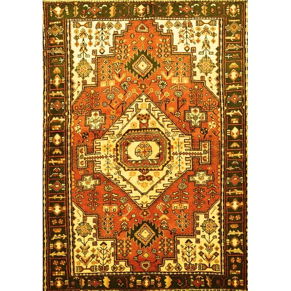 Ahgly Company Machine Washable Indoor Rectangle Persian Yellow Traditional Area Rugs, 8' x 10'