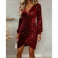 thumbnail image 7 of Gamivast Womens Cocktail Dress V-Neck Long Sleeve Velvet Dress Ruched Sequin Patchwork formal Dress Elegant Wedding Guest Party Night Gown, 7 of 7