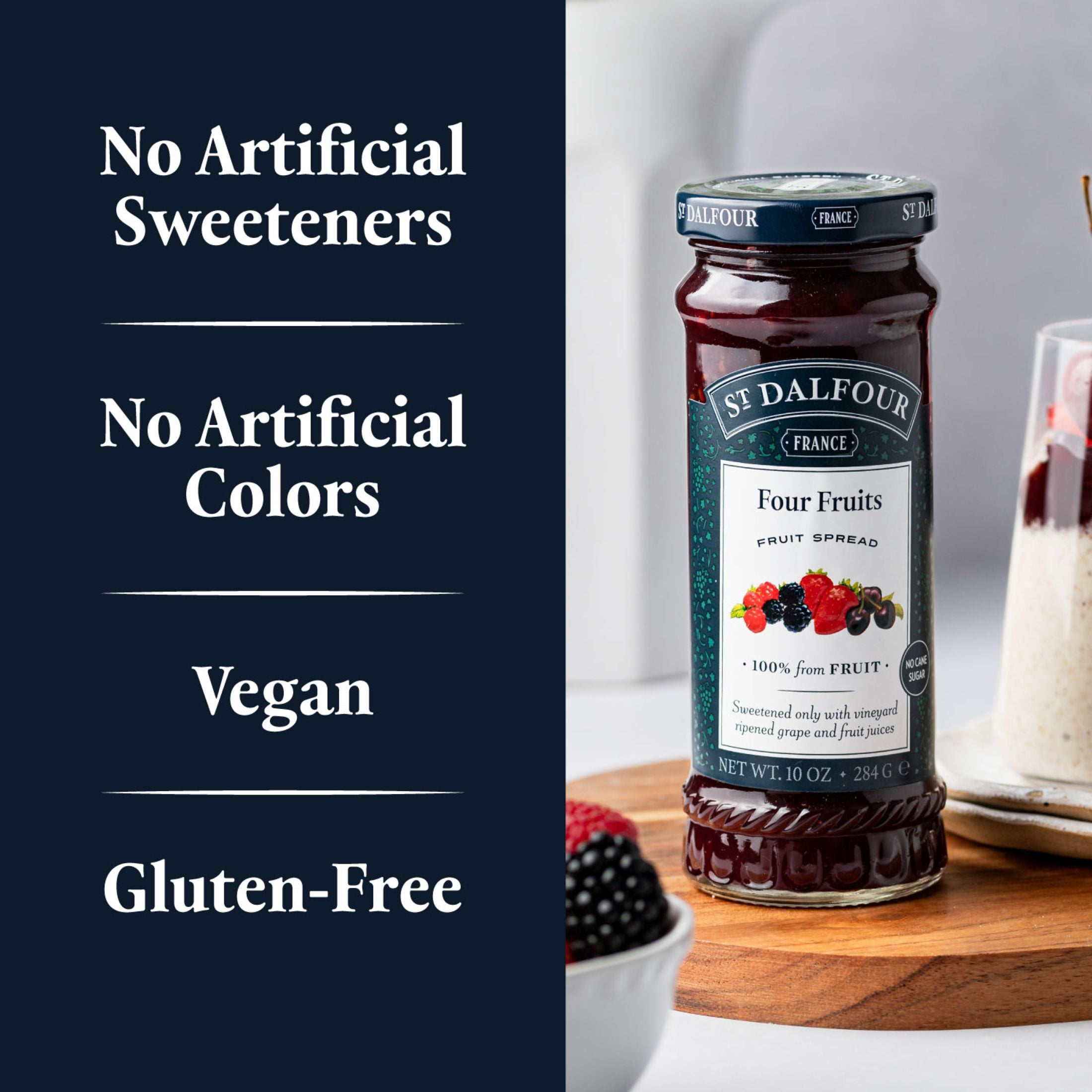 (2 pack) St Dalfour Four Fruits Spread, 100% from Fruit, Vegan & Gluten Free, 10 oz Jar