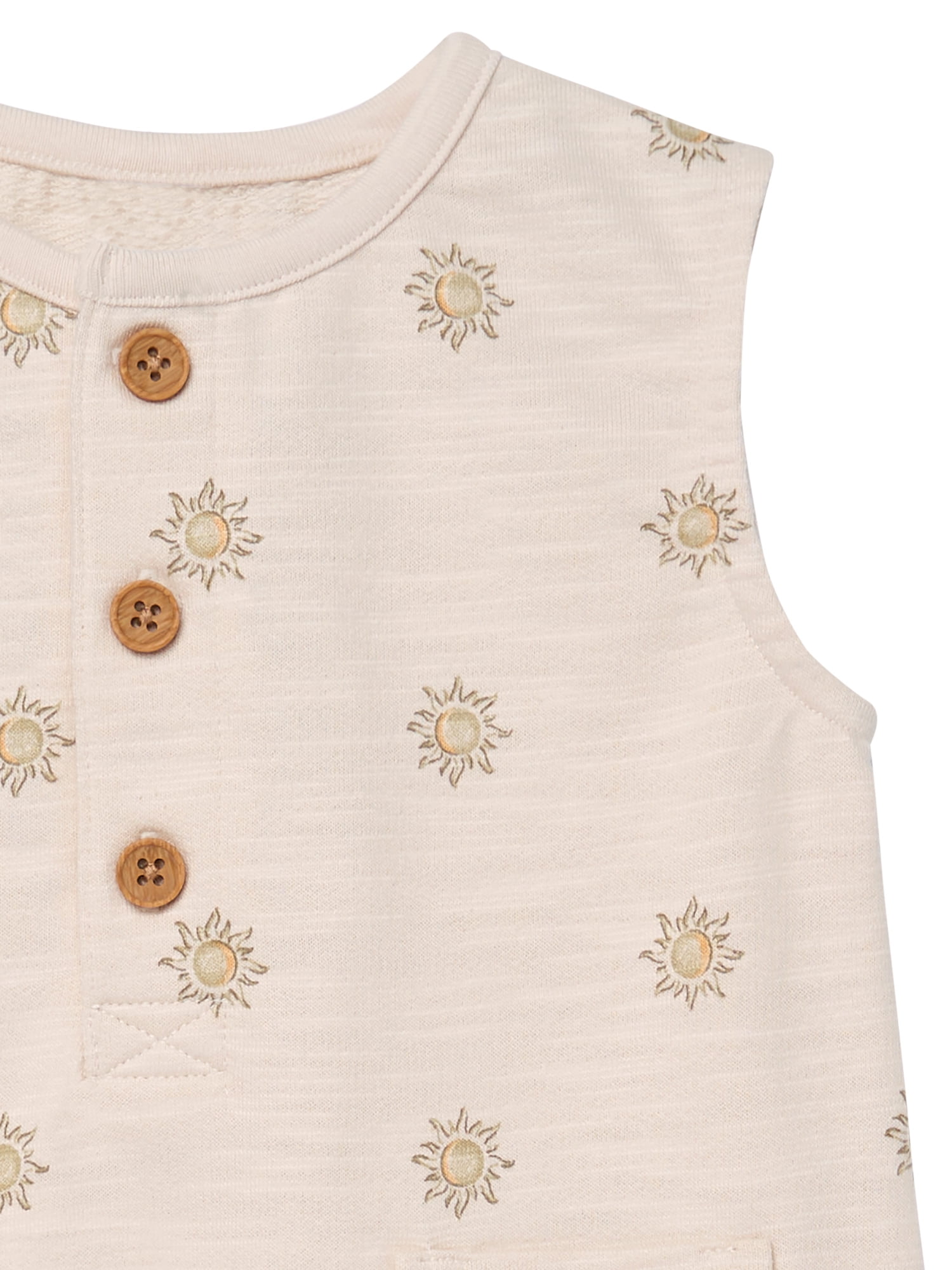 Modern Moments by Gerber Baby Boy Sleeveless Slouch Henley Romper with Pockets, Sizes 0/3 Months - 24 Months