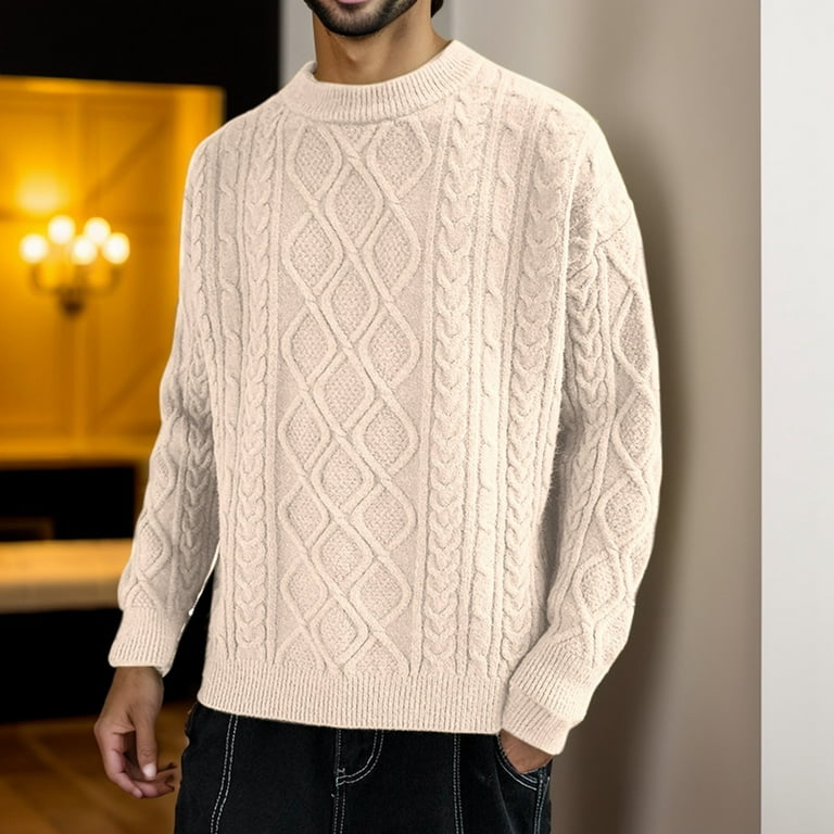 WILLBEST Men Sweater Oversized Knit Sweater Solid Vintage Pullover Sweater Unisex Woven Crewneck Knitted Tops Walmart