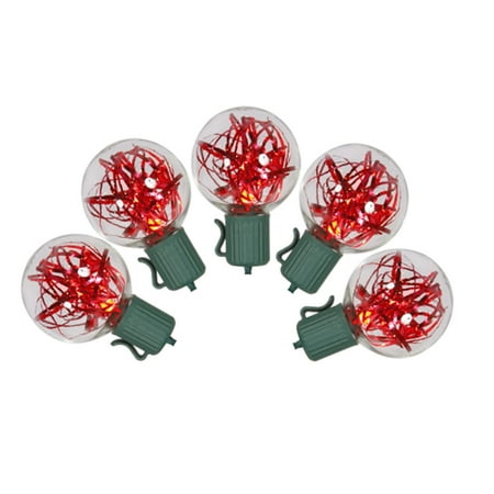 Tinsel Lead Design - Set of 25 Red LED G40 Tinsel Christmas Lights - Green Wire