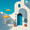 Mediterranean Villa, variant on UXIEQU Blue Tree Landscape Canvas Wall Art 15.75x11.81 Inches