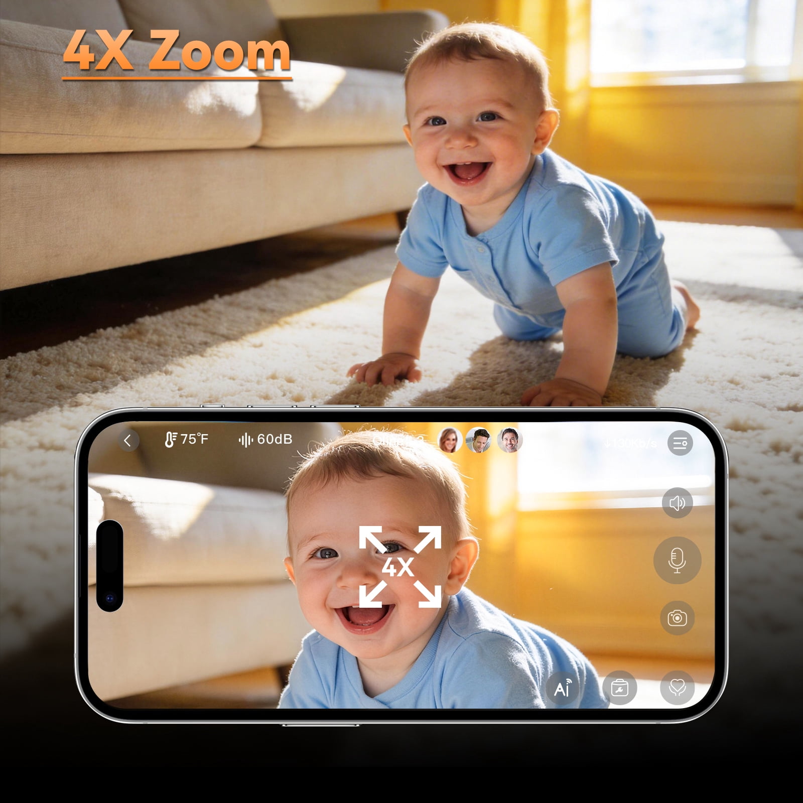 Smart AI Baby Monitor,1080P Baby Room Camera, APP,AI Detection,Cry Monitor,Lullabies,Night Vision,VOX,Two-Way Audio,Cloud & SD Card Storage,Wall Mount,Temperature Sensor,Support Smart Watch