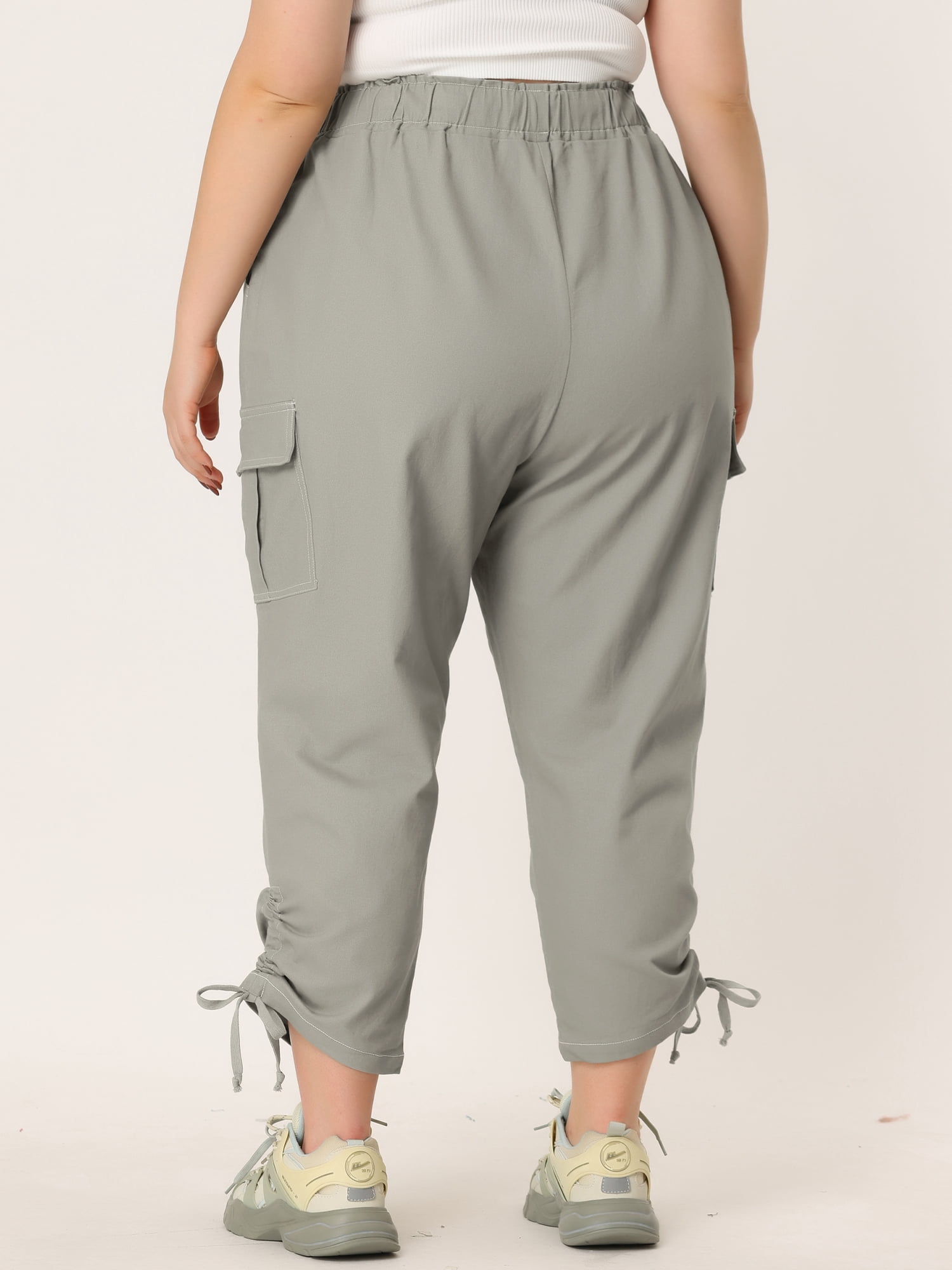 Plus Size Cargo Pants for Women High Waist Drawstring Elastic Waist 3X Gray