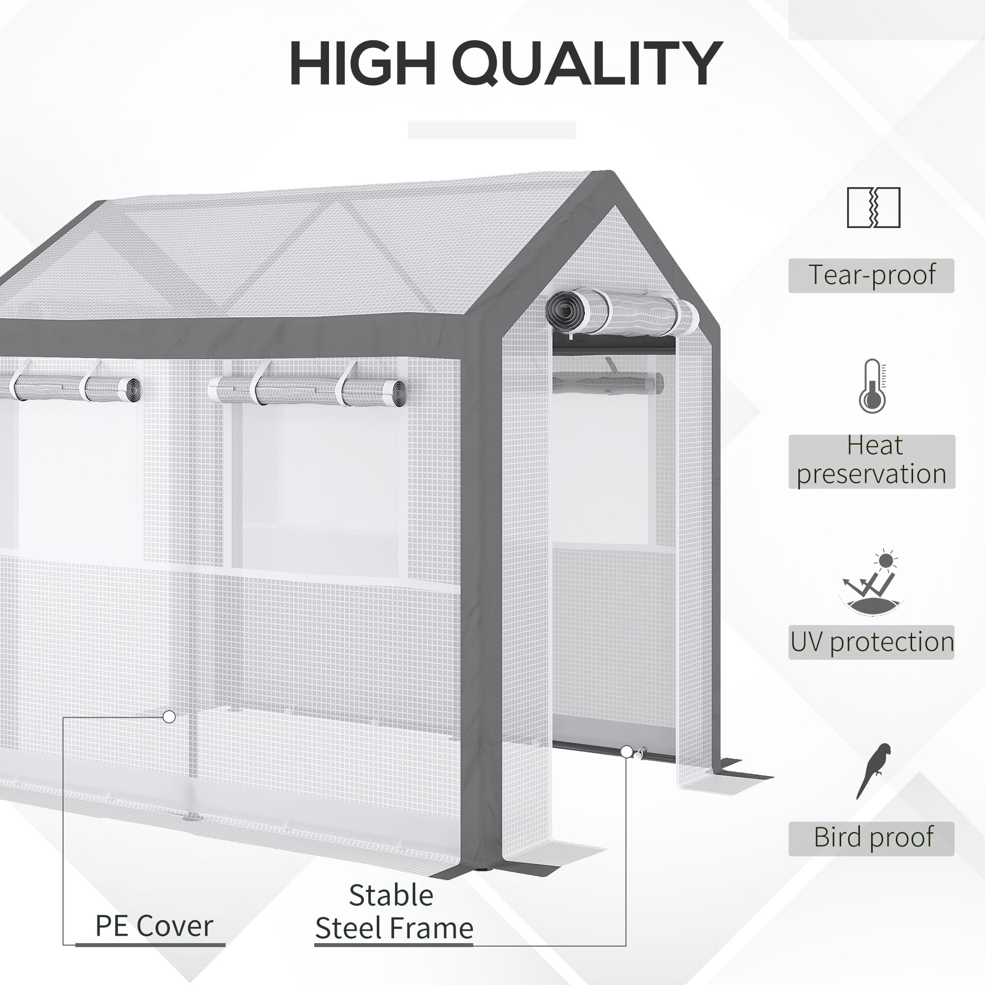 Outdoor Storage Shed Outsunny 8' x 6' x 7.5' Walk-In Greenhouse, Outdoor Gardening Canopy with 6 Roll-up Windows, 2 Zippered Doors & Weather Cover, White,Garden Storage Shed