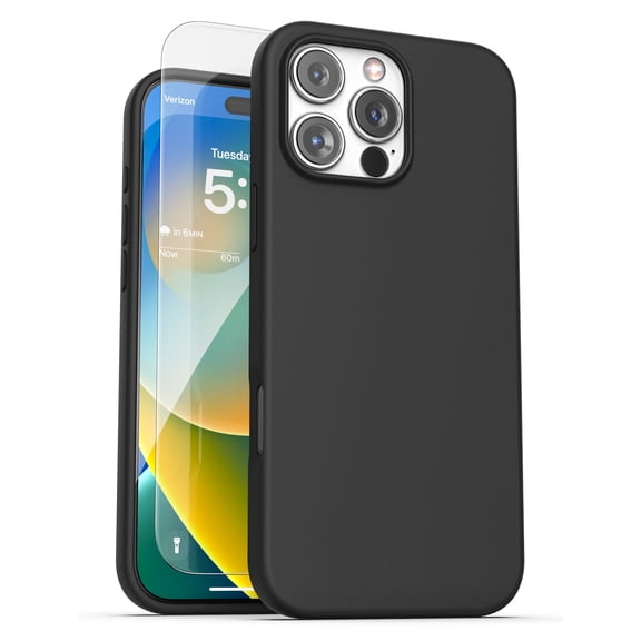 Encased for iPhone 16 Pro Max Silicone Case with Screen Protector, Silk-Touch Magnetic Grip Cover (Compatible with MagSafe) Matte Black