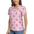 thumbnail image 2 of Wukai Floral Strawberr Classic V-Neck T-Shirt for Women: Comfortable, Stylish, and Versatile Wardrobe Essential-Large, 2 of 7
