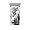 thumbnail image 2 of Ambesonne Cartoon Fitted Sheet & Pillow Sham Set, Adventure, Queen, Black White, 2 of 3