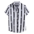 thumbnail image 1 of Camisas Manga Larga Hombre Top de informal de verano para hombre, camisa con estampado de rayas, camisa de manga corta con cuello vuelto y botones, camiseta informal (White, XS), 1 of 5