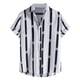 thumbnail image 1 of Camisas Manga Larga Hombre Top de informal de verano para hombre, camisa con estampado de rayas, camisa de manga corta con cuello vuelto y botones, camiseta informal (White, S), 1 of 5