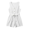 thumbnail image 5 of Yteetum Jumpsuits for Women Summer Sleeveless V Neck Cotton Button Waist Tie Rompers Womens Casual Solid Loose Lightweight Comfy Beach Travel Vacation Overalls, 5 of 8