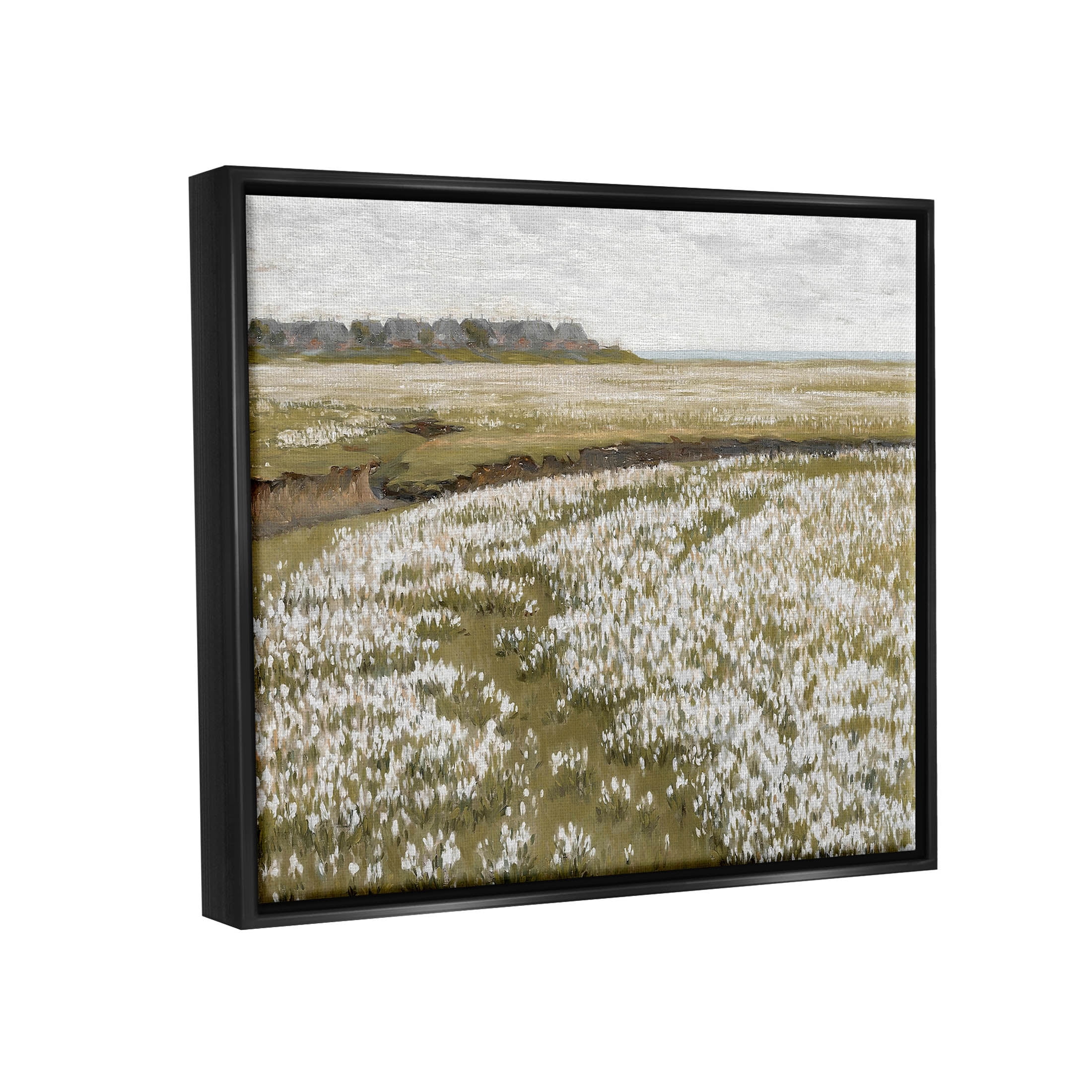 Flower Meadow Landscape Landscape Painting Jet Black Framed Art Print Wall Art