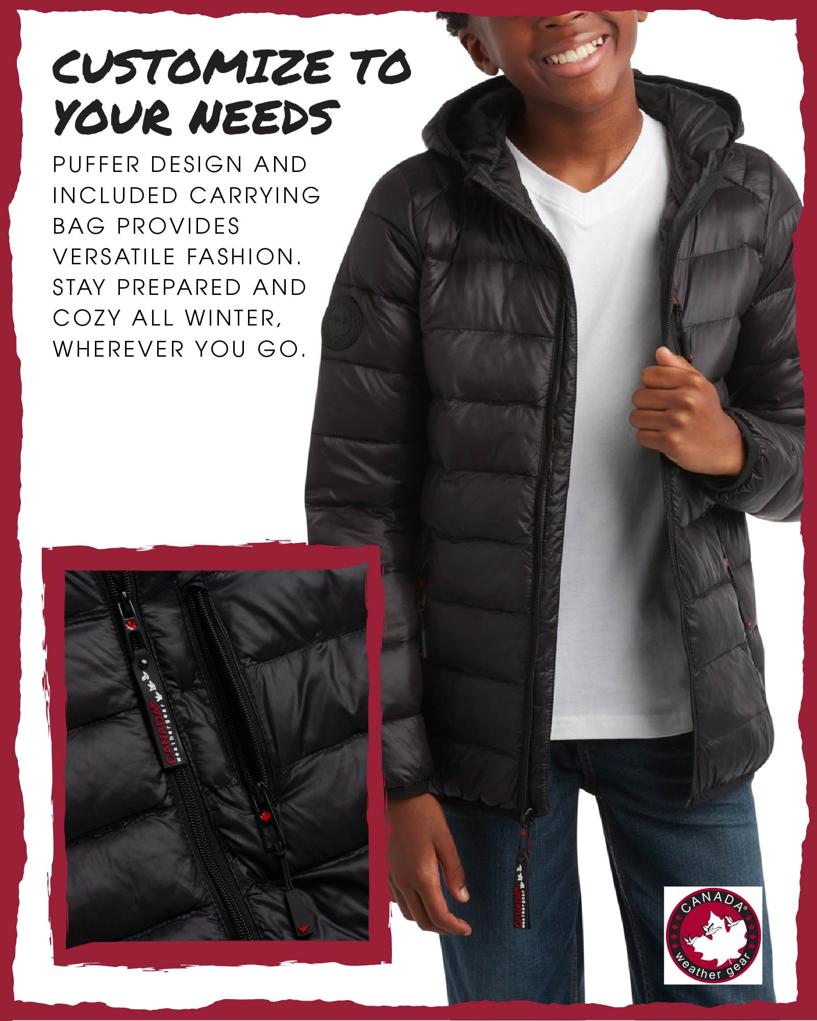 CANADA WEATHER GEAR Boys' Puffer Jacket - Lightweight Nylon Packable Winter Coat for Boys (8-20)