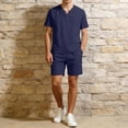 thumbnail image 2 of FRSASU Men's Two Piece Cotton Outfit Polo Style Shirt and Drawstring Shorts Set Casual Lightweight Summer Vacation Beachwear Set Navy, 2 of 8
