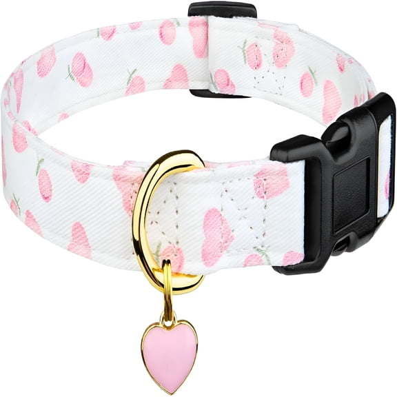 GASTROPOD Cotton Handmade Dog Collar Cute and Distinctive Patterns White and Pink Love Heart with Pendant for Girl Boy Dogs Collars.