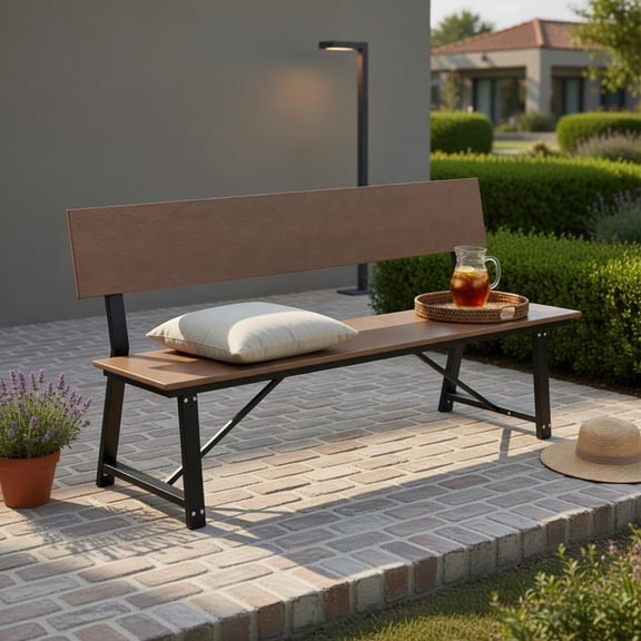 Hommoo 72" Extra Long Outdoor Bench, Heavy-Duty HDPE Seat & Back, All-Weather Garden Bench for Porch, Patio & Yard, Brown