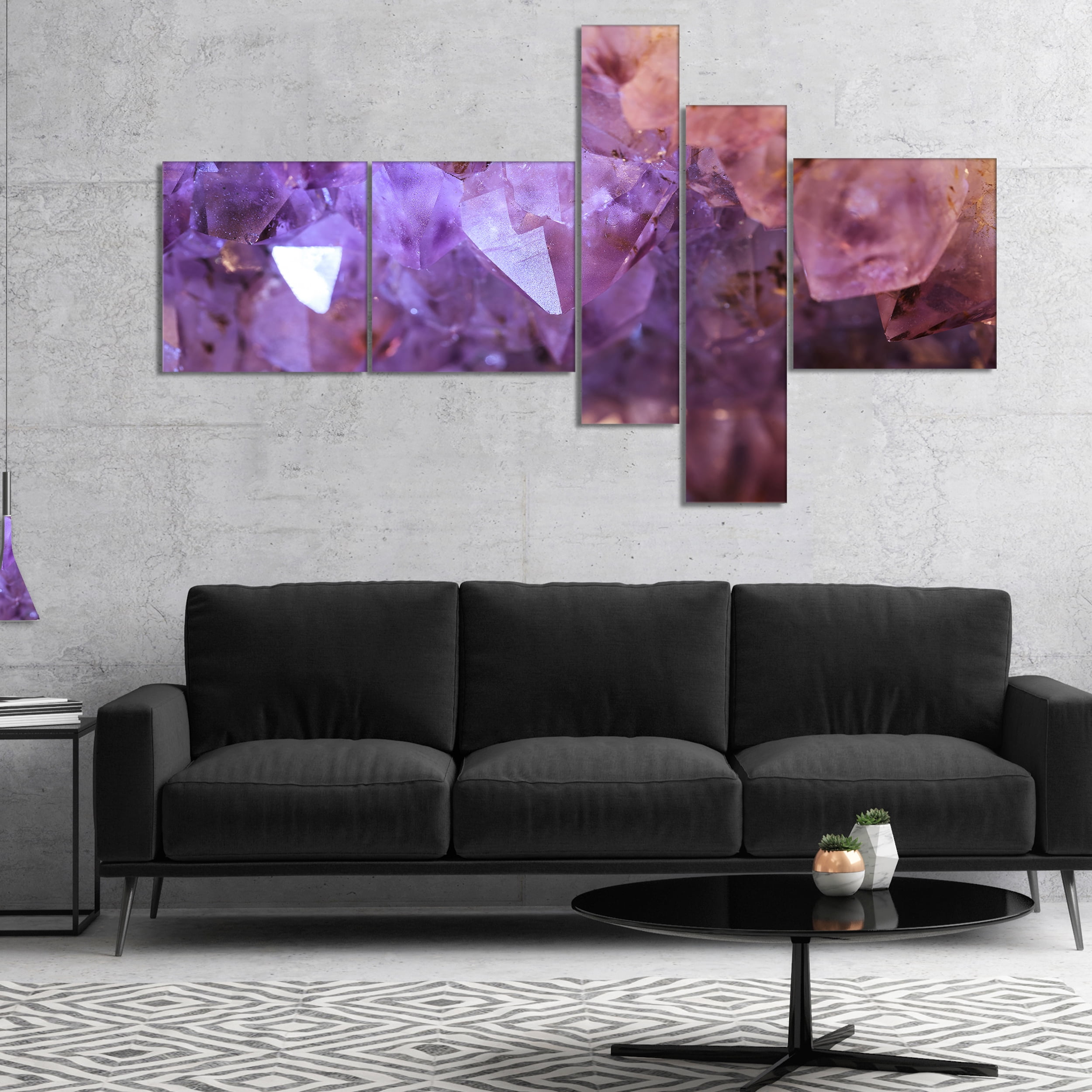 Designart 'Purple White Natural Amethyst Geode ' Abstract Canvas Artwork