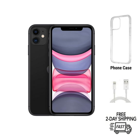 Restored Apple iPhone 11 (Fully Unlocked) 64GB Black (A2111) with Clear Phone Case (Refurbished)