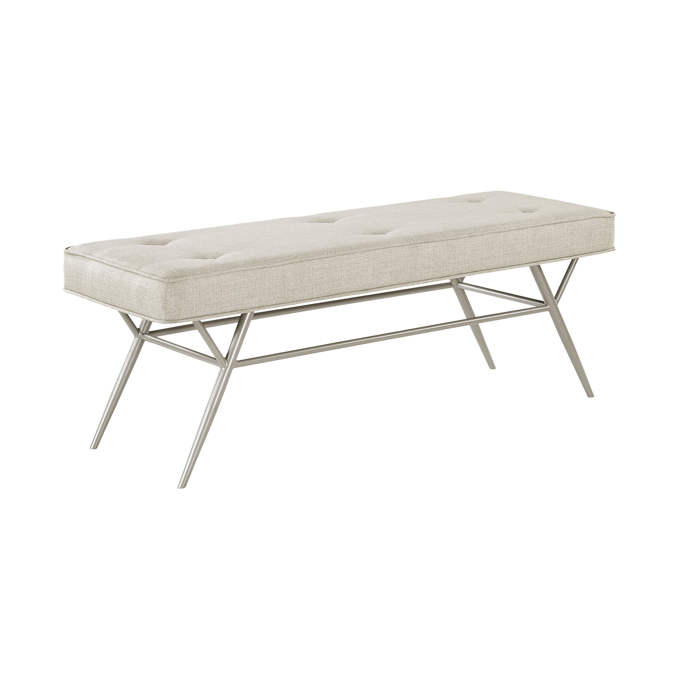 OakvillePark Seabourne Metal Frame Textured Fabric Tufted Bench, Beige