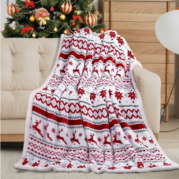 HonorHut Christmas Bed Blankets Decorative Jacquard Throws Soft Fluffy Blanket Warm Featival Cozy Throw for Bed Couch Sofa 60x50Inch Red White