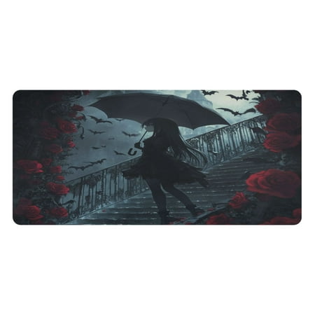 Wobogo Rose Castle Gaming Mouse Pad Non-slip Leather Desk Mat Water Resist Keyboard Pad for Gamer Office 16.5×35.4in