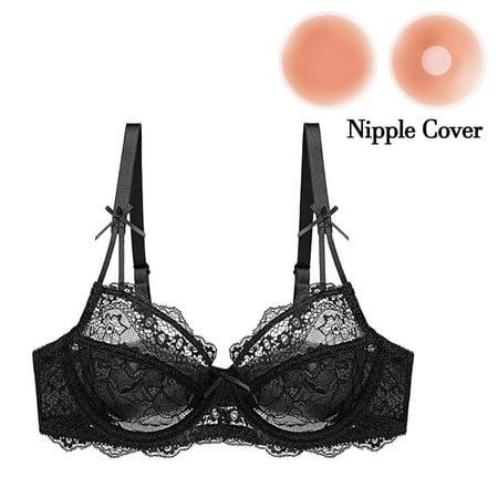 

Varsbaby Women s Underwire See Through Embroidery 3/4 Cup Bra Lingerie with Nipple Cover
