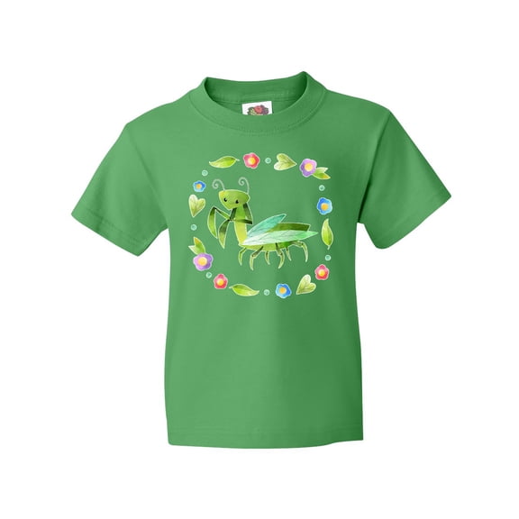 Inktastic Praying Mantis with Flowers and Leaves Youth T-Shirt