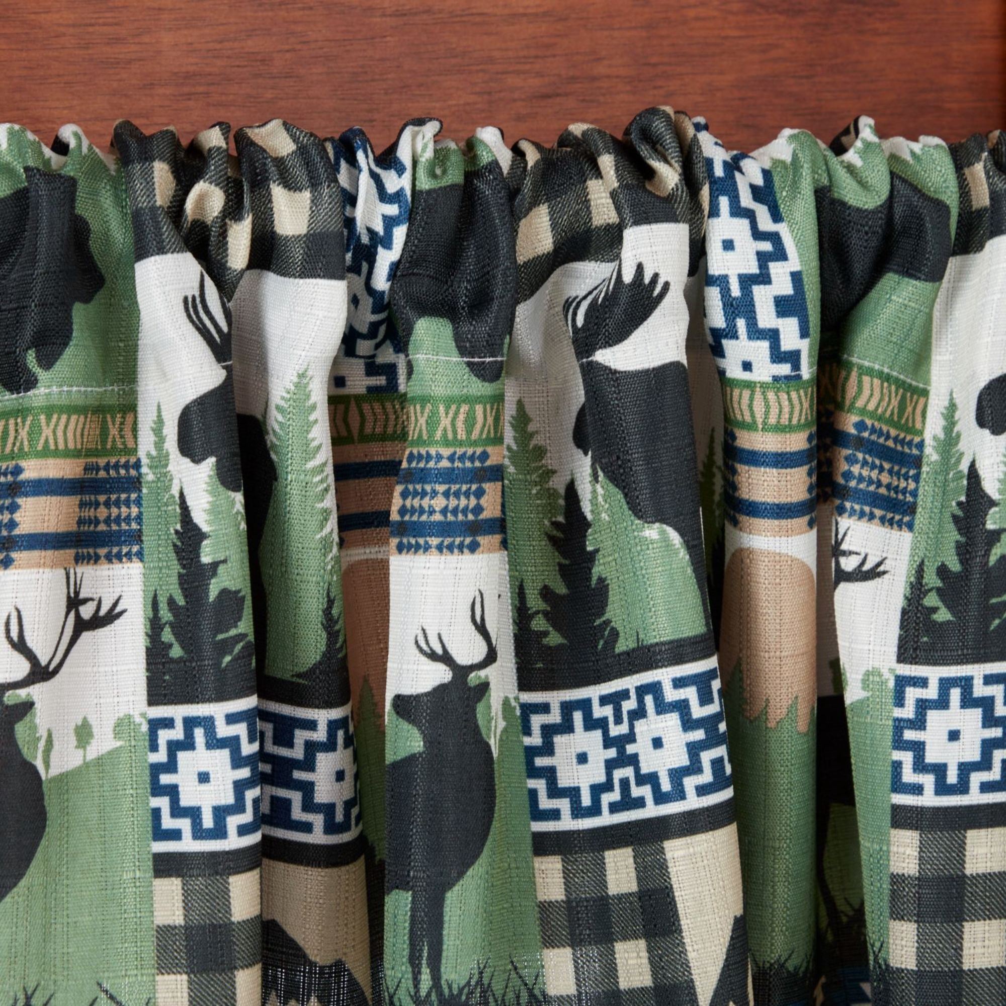 Estate View™ Moose Lodge Light Filtering Rod Pocket Curtain Panel Pair, 38"x84", Green Black