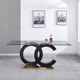 thumbnail image 3 of 70" Modern Glass Dining Table for 6, Rectangular Tempered Glass Top & OC Shape Glossy Wood Frame & Metal Base for Dining Room, Home Office, Meeting, 3 of 6