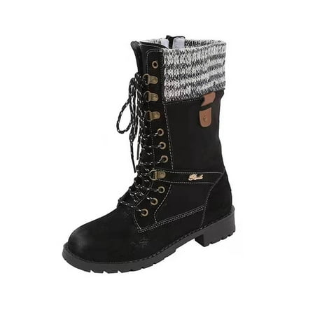 

Fall Savings Clearance Deals 2022! VEKDONE Autumn And Winter New Woolen Side Zipper Mid-tube Boots Round Toe Low-heel Knight Boots
