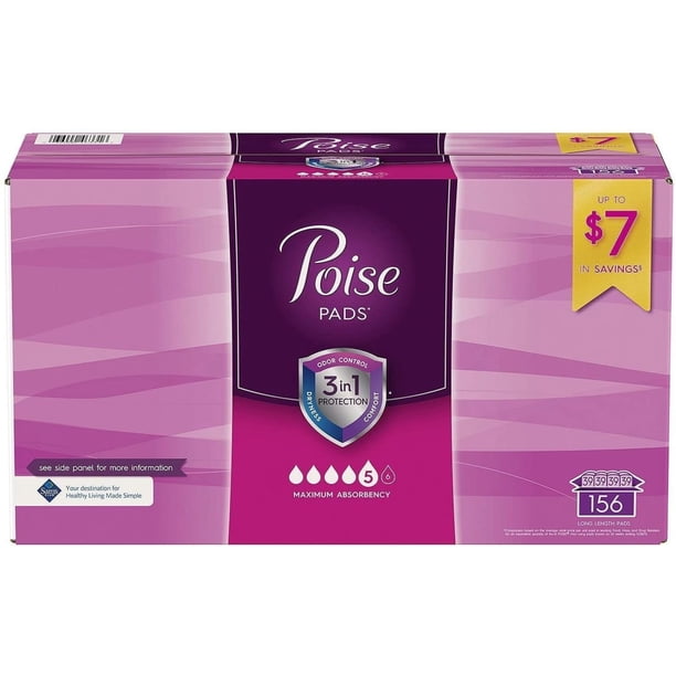 Poise Incontinence Pads, Long, Maximum Absorbency, CS/156