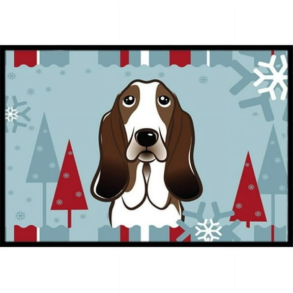 Winter Holiday Basset Hound Indoor & Outdoor Mat- 18 x 27 in.