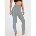 thumbnail image 4 of Tummy Control Compression Leggings for Women, High Waist Workout Running Yoga Pants Gray Blue L, 4 of 8