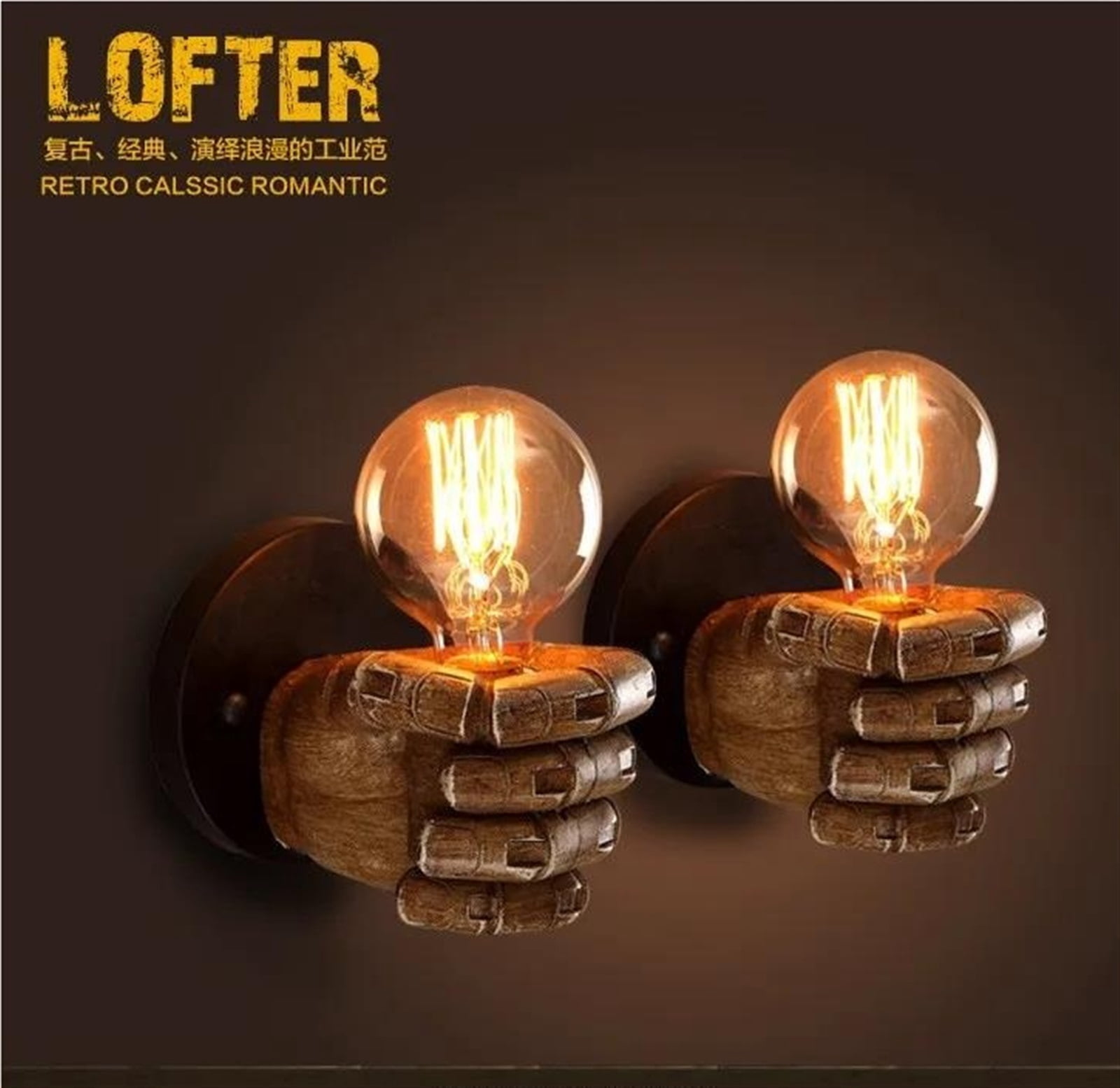 For Restaurant Study Dining Room Bar Coffee Shop Lights American Vintage Wood Hand Model Wall Lamps Loft Foyer Resin Wall Lights