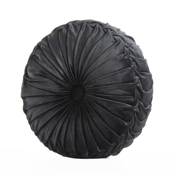 LKJYER Black Round Throw Pillows Velvet Pleated Round Home Decoration Pumpkin Pillow Cushion for Bedroom 14×14 inches