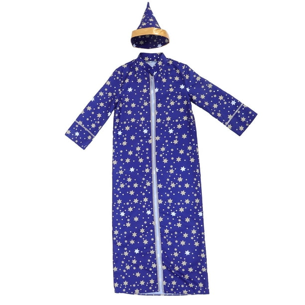 Capa y sombrero de mago para disfraz de Halloween para niños, túnica de mago azul con estrellas, disfraz de mago para niños y niñas, atuendo de disfraz para fiestas y eventos de Halloween