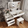 thumbnail image 3 of CQSXDA  LED Lighted Makeup Vanity Table with Mirror in Ancient White, Compact Design with Storage Drawers and Matching Stool, 3 of 9
