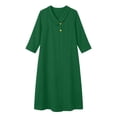 thumbnail image 4 of Guieoi Cotton-Linen Dresses for Women Solid-Color Collared 3/4-Sleeve Dress with Pockets Green L, 4 of 4