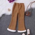 thumbnail image 2 of Tfken Trousers For Girls Children Flare-Leg Casual Solid Color Elastic Waist Warm Fleece Pants Khaki Size 2-3 Years, 2 of 8