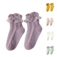thumbnail image 4 of ZQUUVOU Toddler Girls Lace Socks Solid Color Socks Eyelet Ruffle Frilly Socks Soft Cotton Ankle Socks for Newborn Infant Baby Girls Purple A, 4 of 4