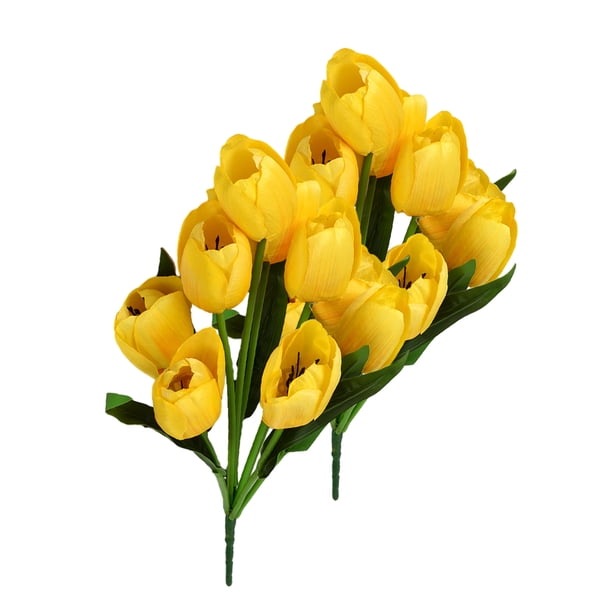 Ramo de flores artificiales Bewildely 2 uds tulipanes mini mano nupcial amarillo/grande