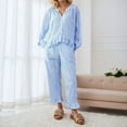 thumbnail image 2 of XIYON Womens Pajama Sets Fashionable Leisure Plaid Pajama For With Ruffled Hem Long Pants And Relaxed Collar Shirt Comfortable, 2 of 5