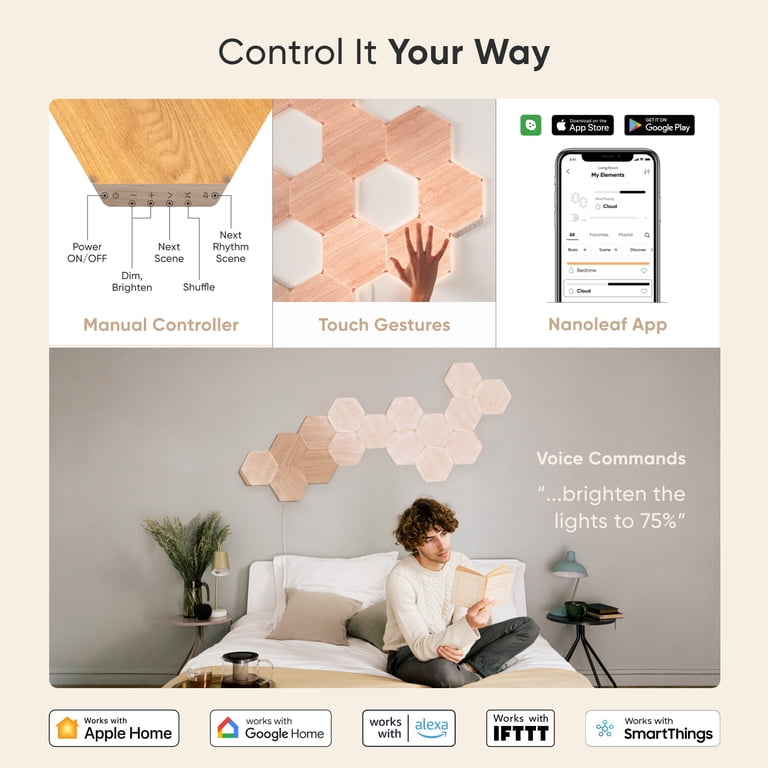 NANOLEAF, Nanoleaf Elements Wood Look Hexagons Smarter Kit