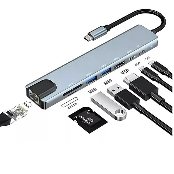 Hub USB-C MR. GADGETS 8 En 1 Adaptador Tipo C Ethernet HDMI USB SD RJ45
