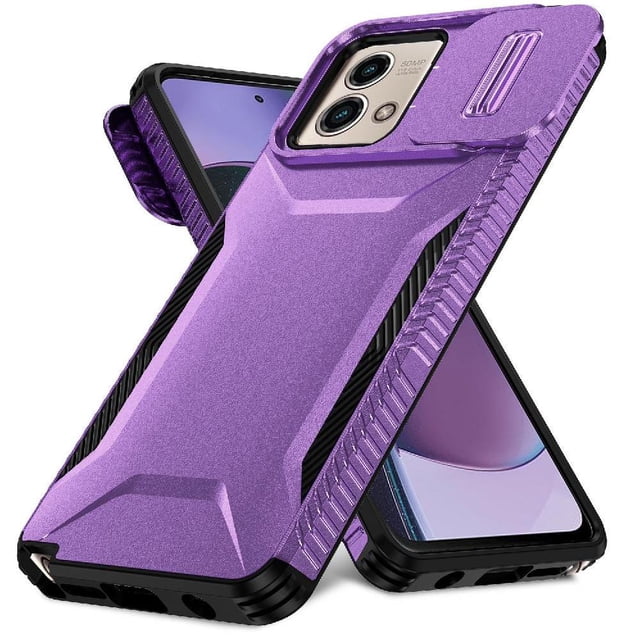 Rugged Case for Motorola Moto G Stylus 5G 2023 with Slide Camera Cover & Drop Protection Purple