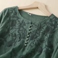thumbnail image 5 of Dazajoo Women's Vintage Embroidered Cotton Linen Shirt Crew Neck Long Sleeve Blouse 2025 Summer Solid Casual Tunic Tops,Army Green,M, 5 of 6